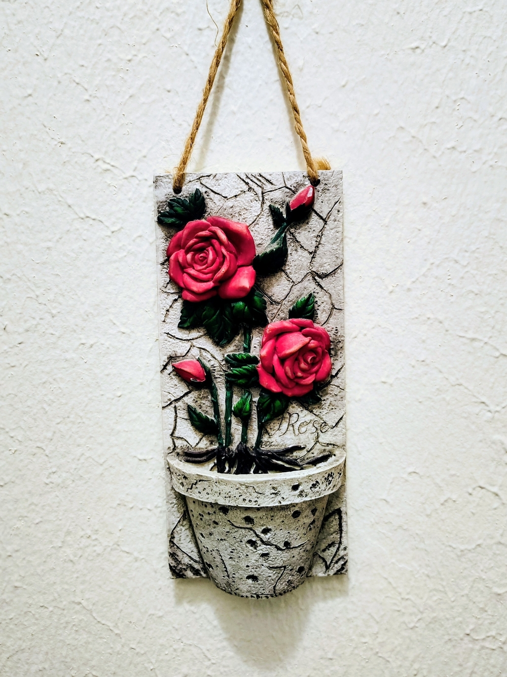 Wall Hanging Rose Plaque with Pink Roses